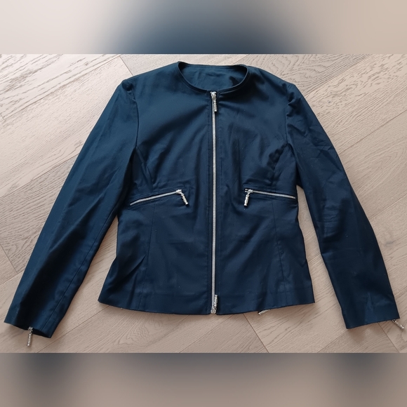 GIANNI VERSACE COUTURE Vintage Cotton Navy Blazer Jacket Size 6 - Picture 11 of 12